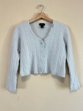 House Harlow 1960 Cashmere Powder Blue Cable Knit Cropped Cardigan Sofia *FLAWS*